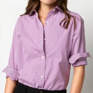 ANN MASHBURN Boyfriend Shirt Red/White Bengal Stripe Compact Cotton